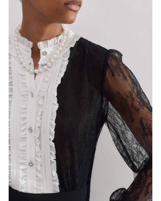 ME+EM Black Monochrome Lace Detail Mini Dress/Light Cream