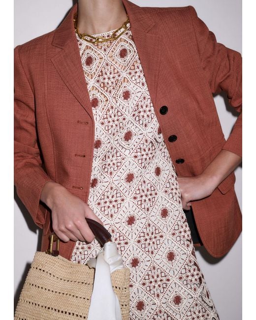 ME+EM Pink Graphic Cotton Lace Slim Maxi Dress Rosewood-Cream