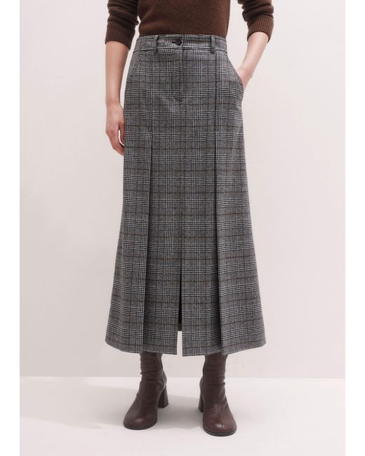 ME+EM Natural Check Pleat Detail Maxi Skirt/Light Cream