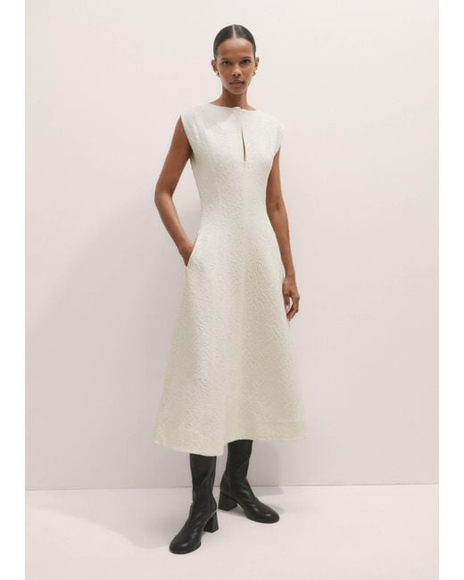 ME+EM Natural Floral Jacquard Midi Dress