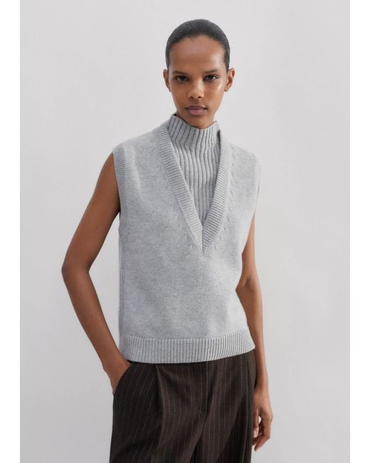ME+EM Gray 2-In-1 Merino Cashmere Vest + Collar