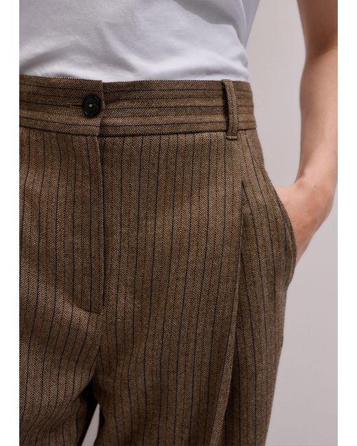 ME+EM Brown Straight Pinstripe Pleat Front Pant Mocha