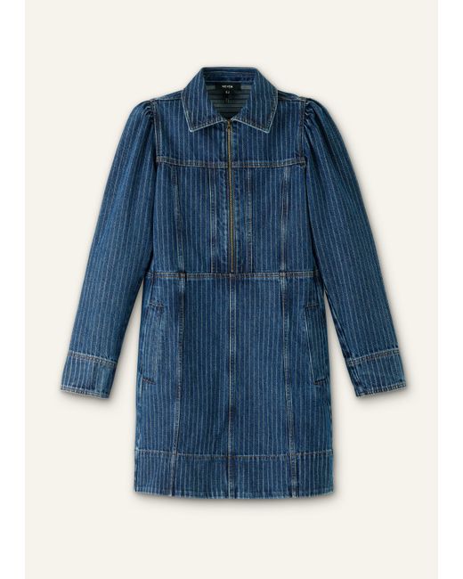 ME+EM Blue Stripe Denim Mini Dress With Zip Front