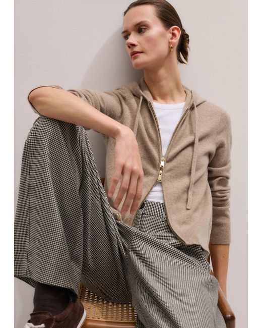 ME+EM Brown Cashmere Two Way Zip Straight Hoody Hazelnut Melange