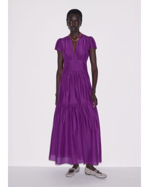 ME+EM Purple Silk Cotton Fit And Flare Maxi Dress