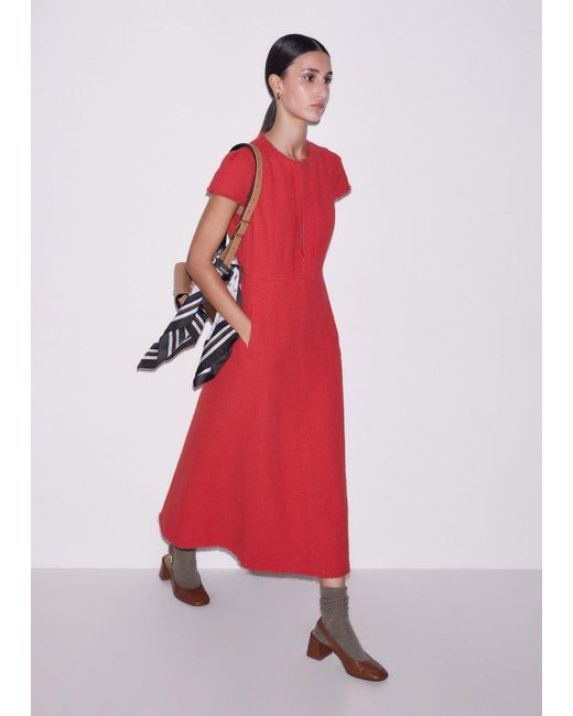 ME+EM Fringe Detail Fit And Flare Midi Dress Rose Petal in Red | Lyst