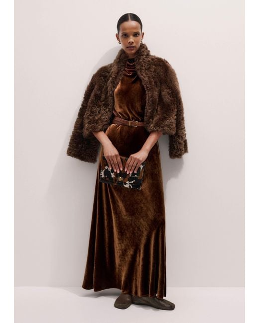ME+EM Natural Silk Blend Velvet Draped Full Length Dress