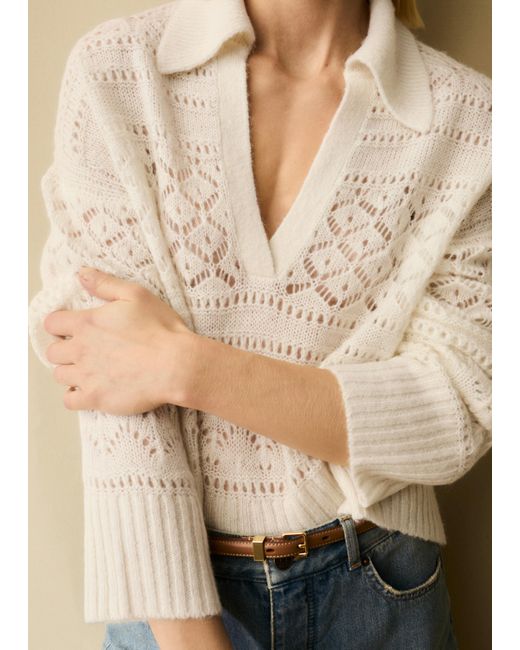ME+EM Natural Lofty Pointelle Curved Hem Sweater