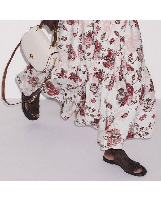 ME+EM Pink Grand Paisley Print Fit And Flare Maxi Dress + Tie Light Cream-Multi