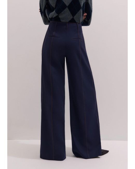 ME+EM Blue Contrast Top Stitch Wide Leg Pant