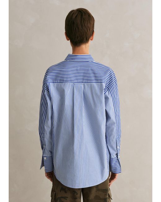 ME+EM Blue Cotton Stripe Oversized Shirt