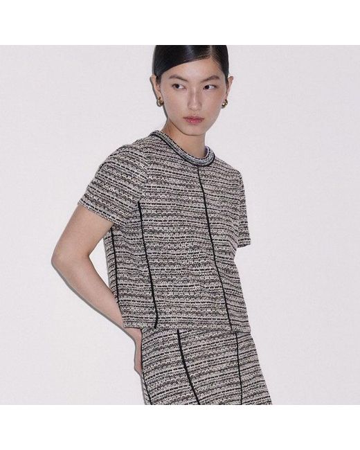 ME+EM Gray Soft Tweed Midi Skirt