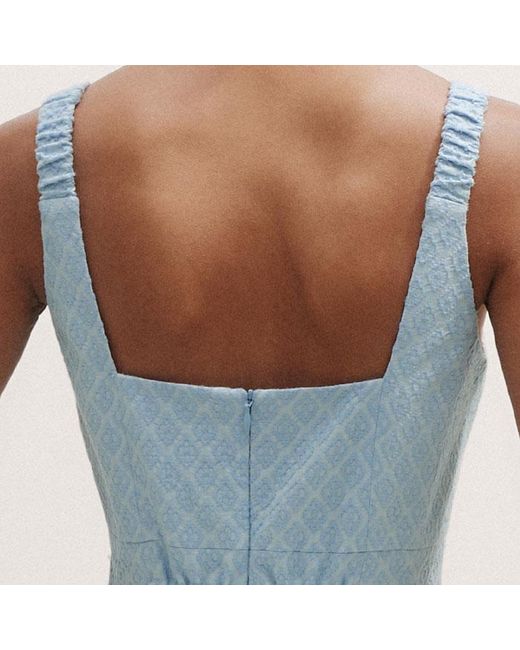ME+EM Blue Italian Jacquard Fit And Flare Midi Dress