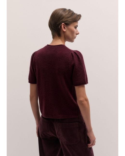 ME+EM Red Merino Cashmere Silk Pouf Sleeve Knit Tee