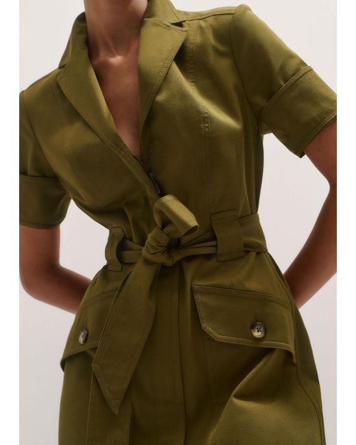 ME+EM Green Collared Zip Front Utility Dress + Belt