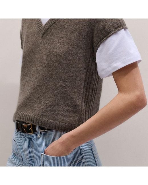 ME+EM Brown Merino Cashmere Silk V-Neck Straight Baby Tee