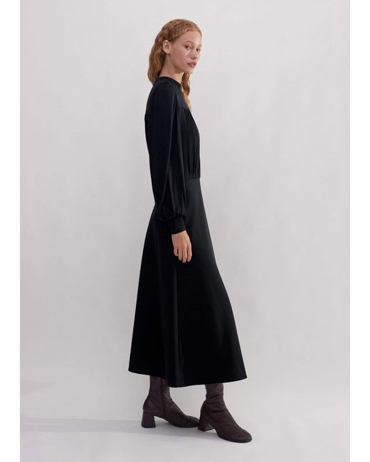 ME+EM Black Gather Detail Midi Dress