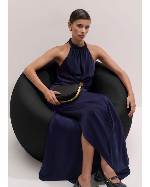 ME+EM Blue Beautifully Draped Full Length Dress