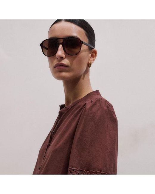 ME+EM Brown Cotton Lace Trim Cropped Top