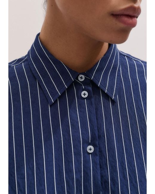 ME+EM Blue Boxy Three Quarter Sleeve Striped Shirt