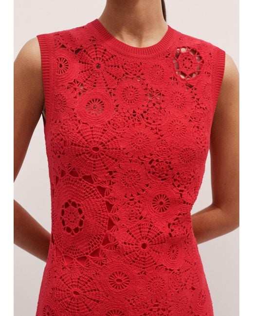 ME+EM Red Asymmetric Cotton Crochet Maxi Dress + Slip