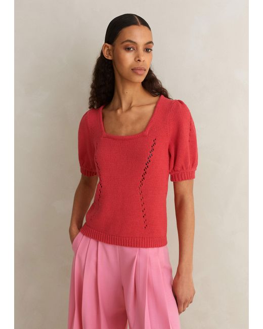 ME+EM Red Chunky Cotton Fashioned Square Neck Tee