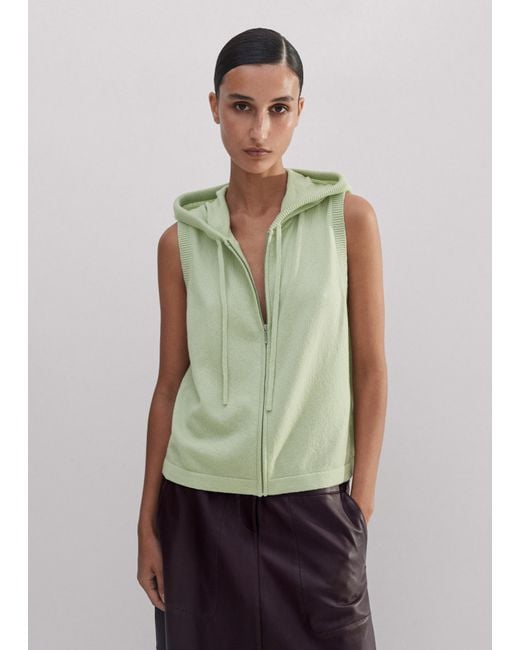 ME+EM Green Sleeveless Cashmere Relaxed Zip Hoodie