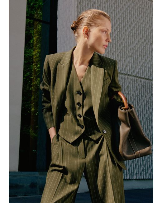 ME+EM Gray Pinstripe Sharp Shoulder Blazer