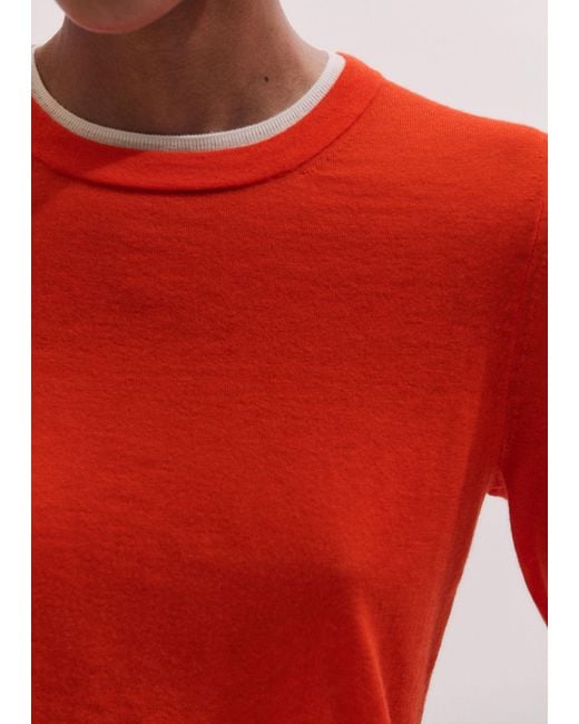 ME+EM Red Merino Cashmere Barely There Trim Jumper Vivid Soft