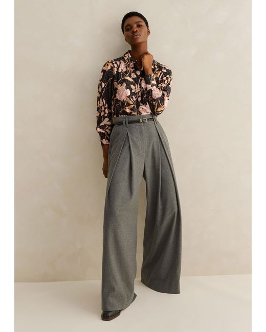 ME+EM Natural Flannel High-waisted Wide-leg Trouser