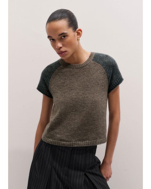 ME+EM Multicolor Merino Cashmere Silk Colour Block Baby Tee Hazelnut-Charcoal