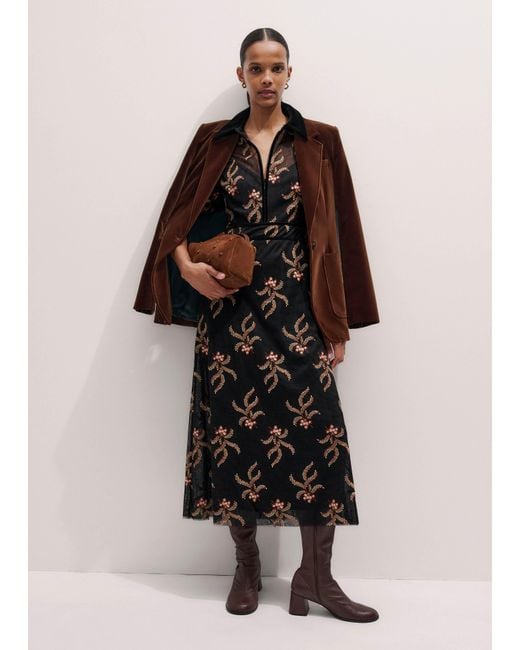 ME+EM Black Autumn Floral Embroidery Maxi Dress + Slip/Multi