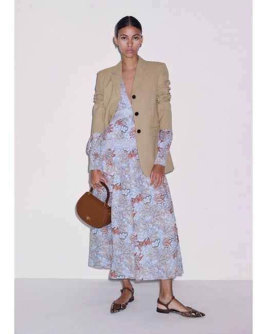 ME+EM White Silk Delicate Paisley Print Fit And Flare Maxi Dress/Multi