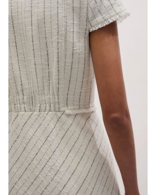 ME+EM White Textured Stripe Fit And Flare Midi Dress