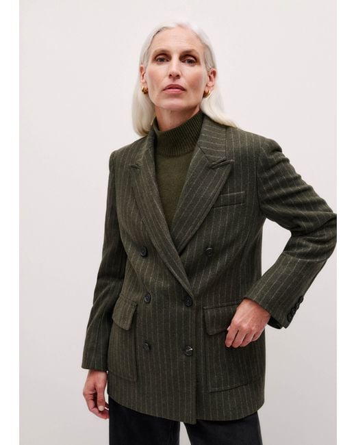 ME+EM Green Town To Country Relaxed Pinstripe Blazer