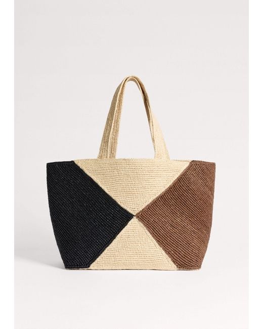 ME+EM Natural Contrast Raffia Tote