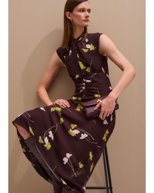 ME+EM Brown Scattered Wild Poppy Print Maxi Dress Bordeaux/Multi