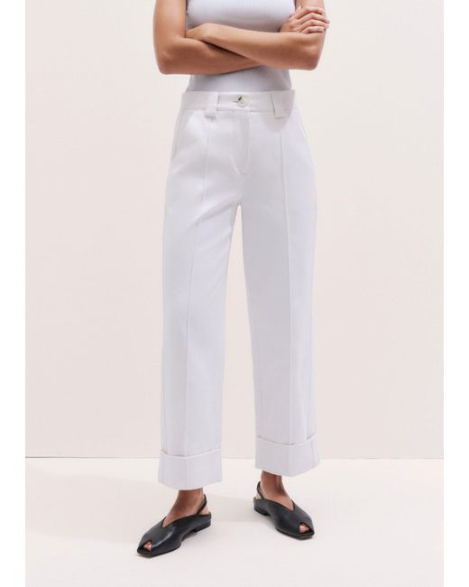ME+EM Natural Straight Crop Trouser With Turn Up