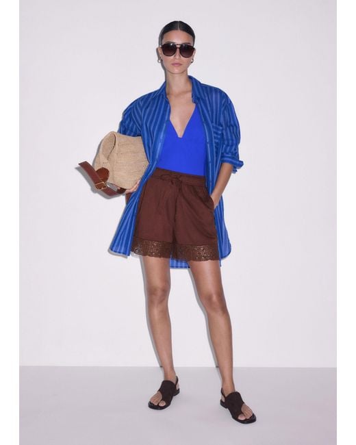 ME+EM Blue Cotton Voile Striped Beach Shirt Intense-Sky
