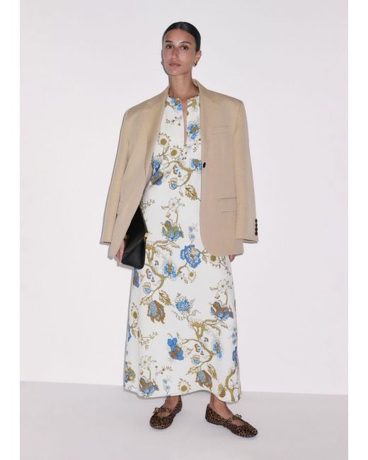 ME+EM Natural Floral Garden Print Bias Cut Maxi Dress + Cami Light Cream-Multi