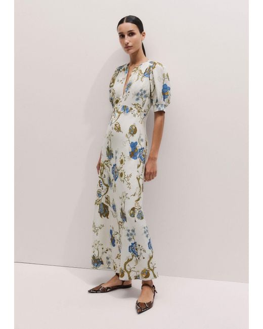 ME+EM Natural Floral Garden Print Bias Cut Maxi Dress + Cami Light Cream-Multi