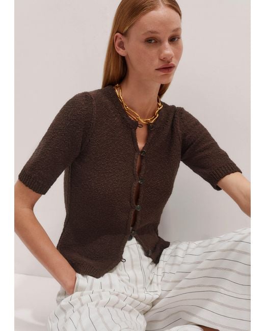 ME+EM Brown Bouclé Buttoned Tee