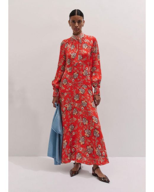 ME+EM Red Fit & Flare Ornate Paisley Print Maxi Dress