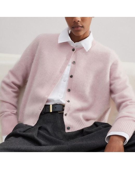 ME+EM Pink Brushed Cashmere Crew Neck Cardigan