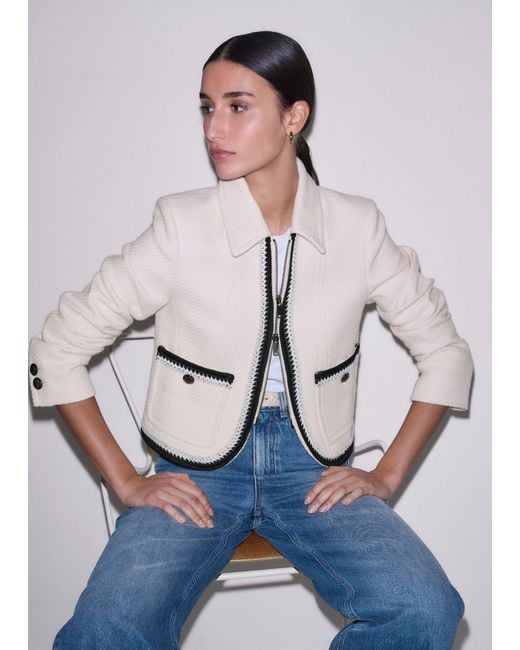 ME+EM Blue Cropped Jacket With Tape Detail Cream