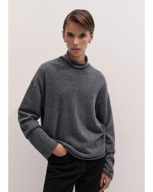 ME+EM Black Cashmere High Neck Relaxed Jumper Mid Melange