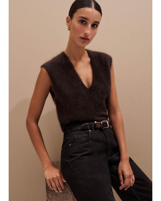 ME+EM Black Brushed Cashmere V-Neck Straight Knit Vest