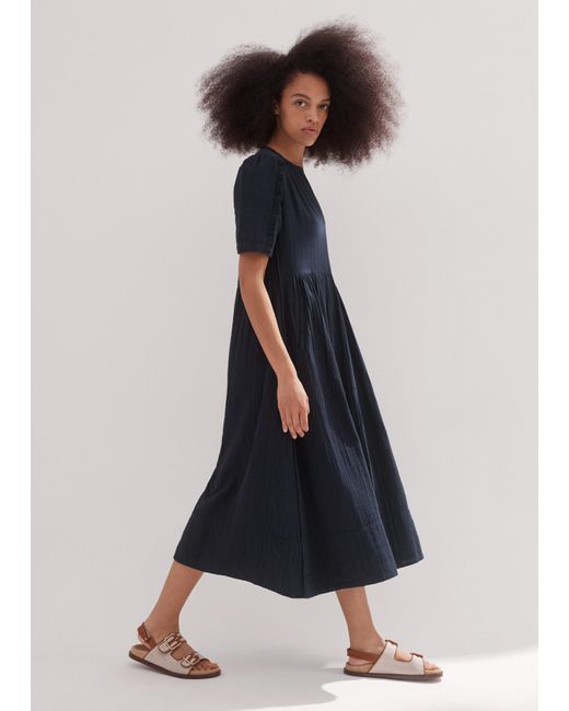 ME+EM Blue Cheesecloth Relaxed Ruffle Midi Dress