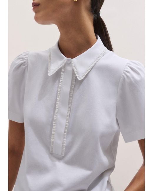 ME+EM Multicolor Frill Trim Short Sleeve Shirt