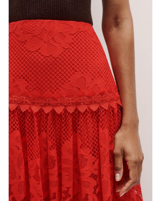 ME+EM Red Graphic Floral Lace Maxi Skirt